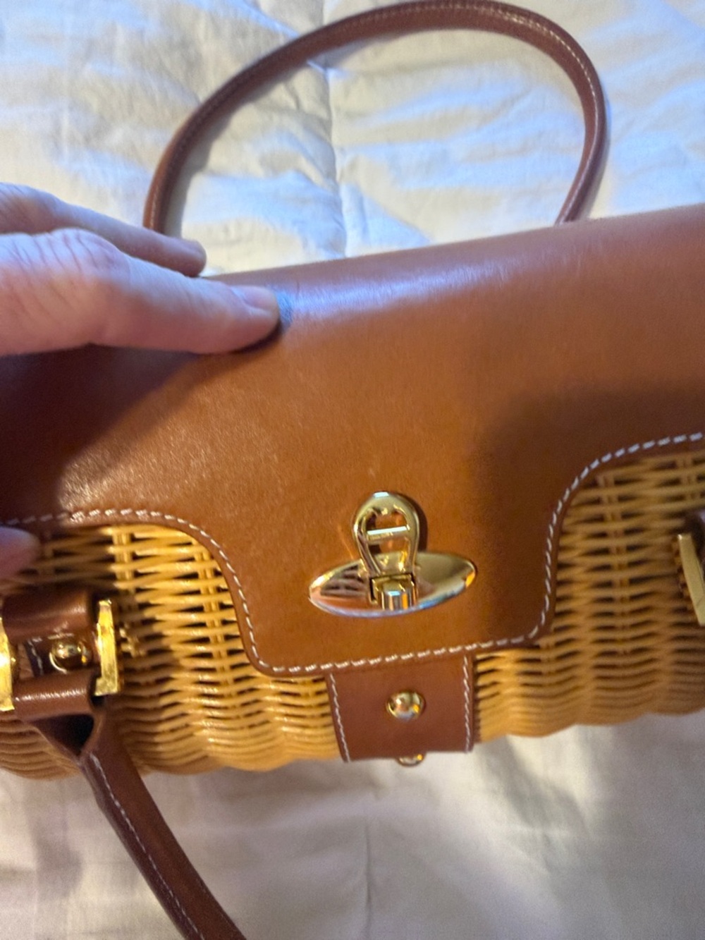 Etienne Aigner Woven Straw and Brown Leather Top-Handle Bag - Picture 3 of 10